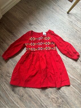 Hanna Andersson Red Long-Sleeve Smocked Floral Dress